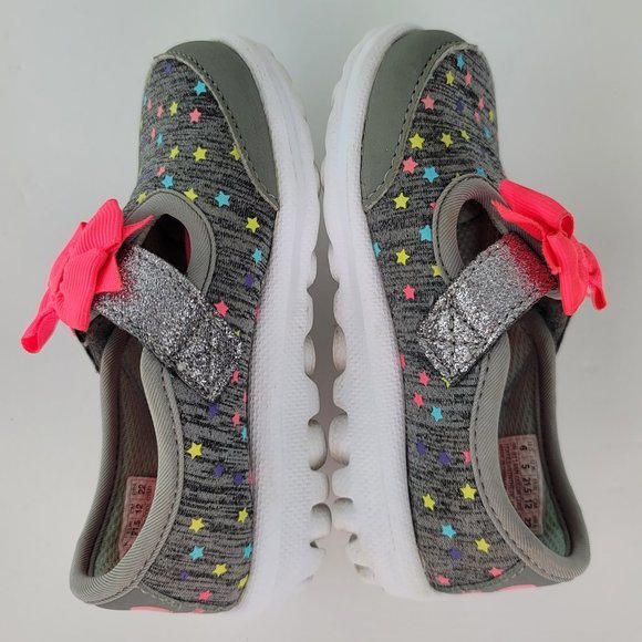 Skechers Go Walk Size 6 Infant Baby‎ Girl Gray Starry Design Pink Bow - Picture 6 of 7